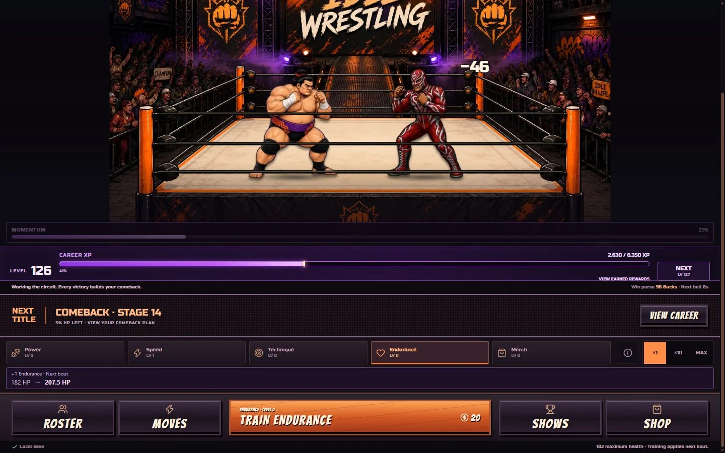 Idle Wrestling running on a desktop browser